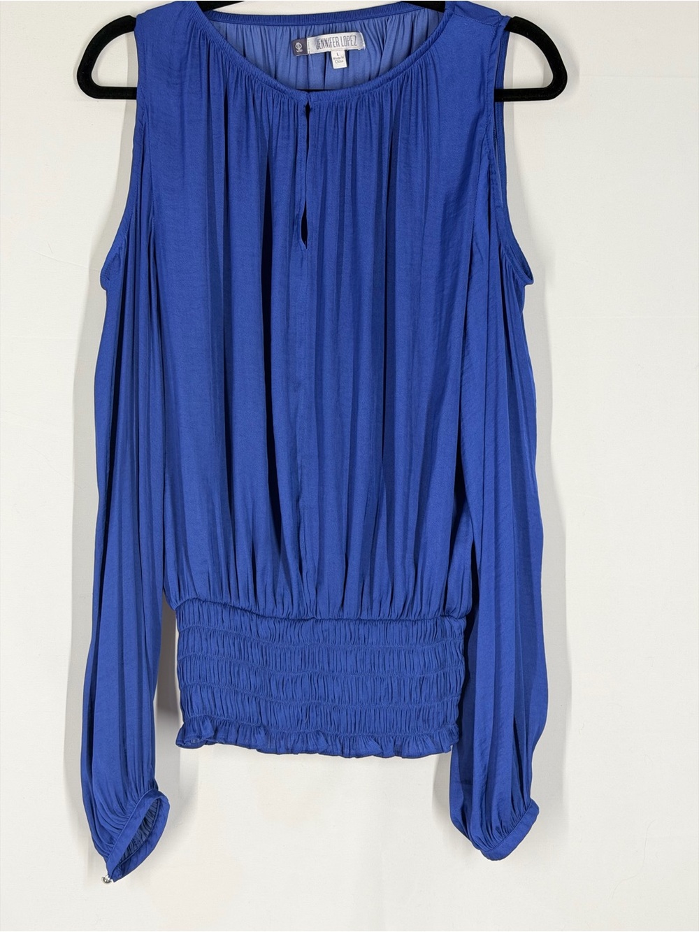 Jennifer Lopez Royal Blue Long Sleeve Cold-Shoulder Top